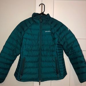 Petite L Eddie Bauer Teal goose down puffer coat